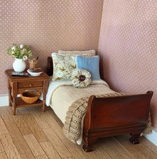 Miniature Dollhouse Bedding 1:12 twin set tan blue floral bjd dolls diorama picture