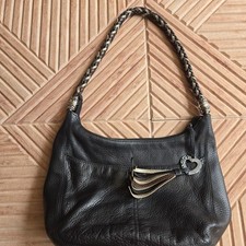 Brighton Barbados Pebbled Leather Shoulder Bag Braided Strap Tassel Y2K Black picture