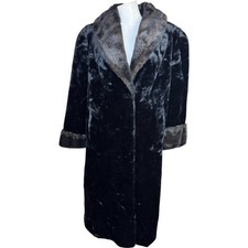 Boulevard East Faux Fur Coat Black Beaver Trim Long Vintage Size Small 6-8 picture