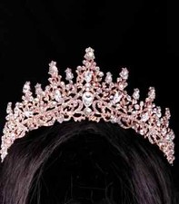 USA Rose gold Tiara Crown Princess bridal Real metal gems birthday queen gift picture