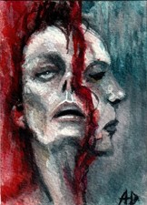 Original Artwork -  ACEO - OOAK - Dark Outsider Surreal Art  Watercolor - 