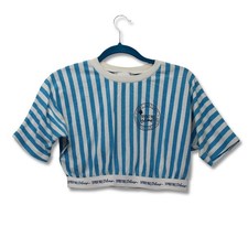 Vintage Beverly Hills Blues Striped Crop Top Womens Large Blue White Excellent picture