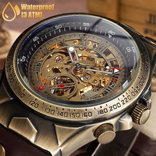 Luxury Men's Automatic Mechanical Wrist Watch Leather Strap Retro Skeleton Dial picture
