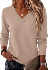 Womens V Neck Sweater Lightweight Knit Long Sleeve Pullover Tops Fall picture
