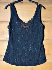 Vintage 90s Whimsigoth Black Lace Camisole Stretchy Tank Top Cinema Etoile picture