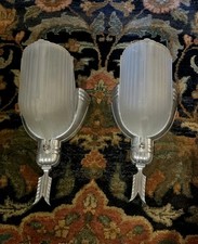 Pair 1930's Antique Art Deco Markel Streamline Moderne Slip Shade Wall Sconces  picture