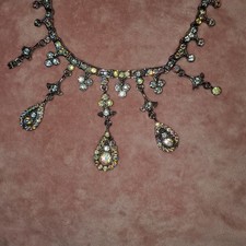 VTG Kirk's Folly AB Crystal Choker Necklace Teardrop Charms Fantasy Whimsical picture