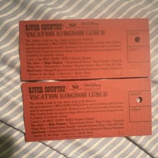 1986 Walt Disney Travel Co. Disney River Country Lunch Coupons Guest/Child (2) picture