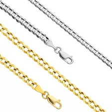 14K Real Solid Gold 2.5mm-7mm Cuban Curb Chain Necklace with Lobster Claw Clasp picture