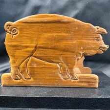 Vintage Hand Carved Wood Pig Napkin Holder Letter Rack Farmhouse Folk Art Decor picture