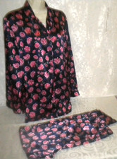 SECRET TREASURES 2 PC PAJAMAS SET SIZE M BLACK PINK FLORAL POLYESTER SATIN BIN02 picture