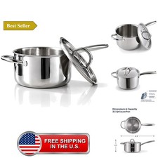 4-Quart Saucepan with Lid, Tri-Ply, 18/8 Stainless Steel, Advanced Welding Te... picture