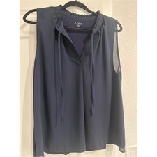 LOFT Outlet Navy Ruffle Tie Neck Sleeveless Blouse Size XL picture