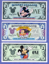 3 UNCIRCULATED Disney Dollars ((( Mickey ))) series 1987 1993 2003 picture
