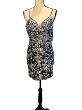 JVN by Jovani Black White Floral Embroidered Sparkle Cocktail Dress Size 2 $420 picture