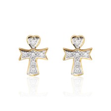 0.14ct Natural Diamond Earrings 18K Yellow Gold Ear Studs Love Crucifix Jewelry  picture