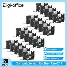 20PK Compatible with Brother P-Touch TZ211 Tze211 Black on White Label Tape 6mm picture