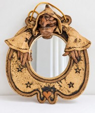 Vintage Handcrafted Clay Figural Wall Mirror Mindscape One Of The Kind  picture