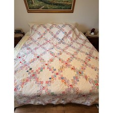 Antique 1930s Feed Sack Postage Stamp Irish Chain Quilt Hand Stitched 73x89 picture