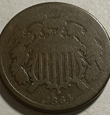 1864 2 cent piece fair condition 2 picture