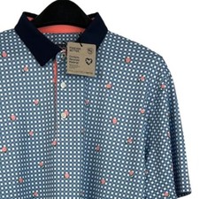 NEW Puma Pique Gingham Floral Golf Polo Mens L Performance Stretch Blue $85 picture
