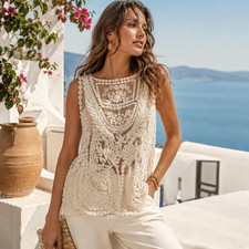 Women’s Floral Lace Crochet Tank Top Sleeveless Boho Summer Blouse Hollow Out picture