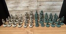 Vintage Aztec Mayan Spanish Conquistadors Stone Chess Pieces Set picture