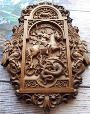 Icon Saint George and the Dragon 3D Art Orthodox Wood Carved Icon Picture 15