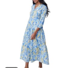 J.McLaughlin Cunningham Linen-Blend Maxi Dress Blue Yellow Tropical Floral XS picture