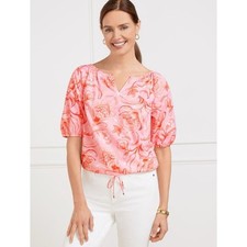 NWT TALBOTS FRESH POPLIN DRAWCORD HEM TOP - JACOBEAN FANTASIA Blouse Top XL New picture
