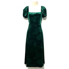Francesca's Puff Sleeve Tabitha Velvet Midi Dress S Emerald Floral Regency Royal picture
