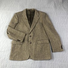 Stafford Blazer Men 44R Brown Herringbone Wool Sport Coat Jacket USA Vintage picture
