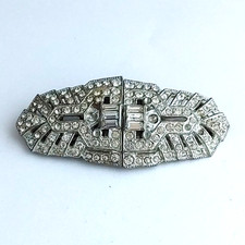Vintage Signed Coro Duette Brooch Fur Clip Clear Rhinestones Some Missing READ picture