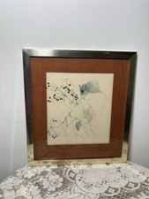 Vintage Mouse Botanical Drawing Signed Maud Stang 1970s Framed picture