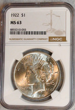 1922 P Peace Dollar NGC MS63 UNCIRCULATED $1 Coin BUY IT NOW picture