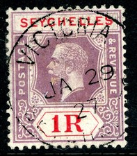 British Colony 1921 Seychelles KGV   1R Purple  CANCEL SG # 119 VFU B47 picture