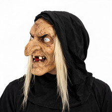 Halloween Witch Mask Creepy Old Woman Full Head Latex Cosplay with Black Hood picture