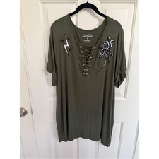 Torrid LoveSick 3 3X Olive Lace Up Rose Dagger Lightning Graphic Tee 22 24 picture