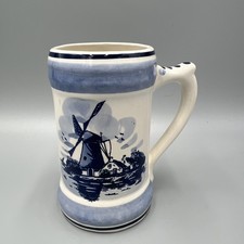 VTG Delft Holland Windmill Mug, Handpainted Stein.  Blue Floral Pattern. 4.75