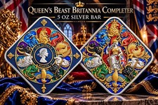 *PRESALE* Rare 5oz Color Britannia Queen's Beasts Completer Bar .999 Silver picture