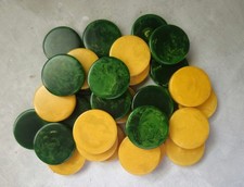 Vintage Backgammon Crisloid Bakelite Checkers 15 Green 15 Yellow 1.25x.25 picture
