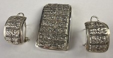 Vintage Egyptian Revival Hieroglyphics Symbols Pendant Earrings Set 925 Signed picture