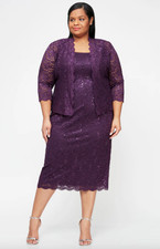 SL Fashions 2-Pc. Lace Jacket & Midi Dress Set, Eggplant Sz 16W a639190 picture