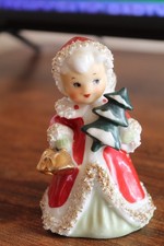 Vintage 1950s Lefton Christmas Angel Bell Figurine Spaghetti Trim Japan sticker picture