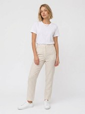 Women's Lafayette 148 New York Striped Trousers Beige Grey Size 4 picture