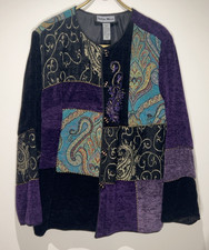 Indigo Moon 1XL Patchwork Jacket Purple Black Paisley Boho Embellished Coat picture