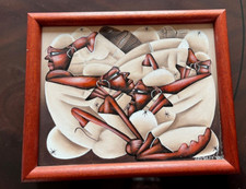 VINTAGE PUERTO RICO TRAVEL MEMORABILIA ART ACRYLIC PAINTING SIGNED FRAMED picture