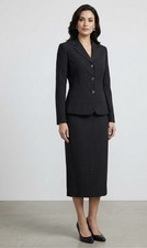 Le Suit Size 12 Skirt Suit Black Micro-dot Career Business Church Suit Bust 42” picture