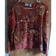 Vintage Chico’s Beaded Embroidered Paisley Top Size 1 Medium Boho Art to Wear picture