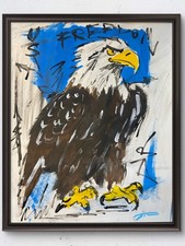 Original 14x11 Expressionist Bald Eagle Freedom Painting Signed Art On Paper picture